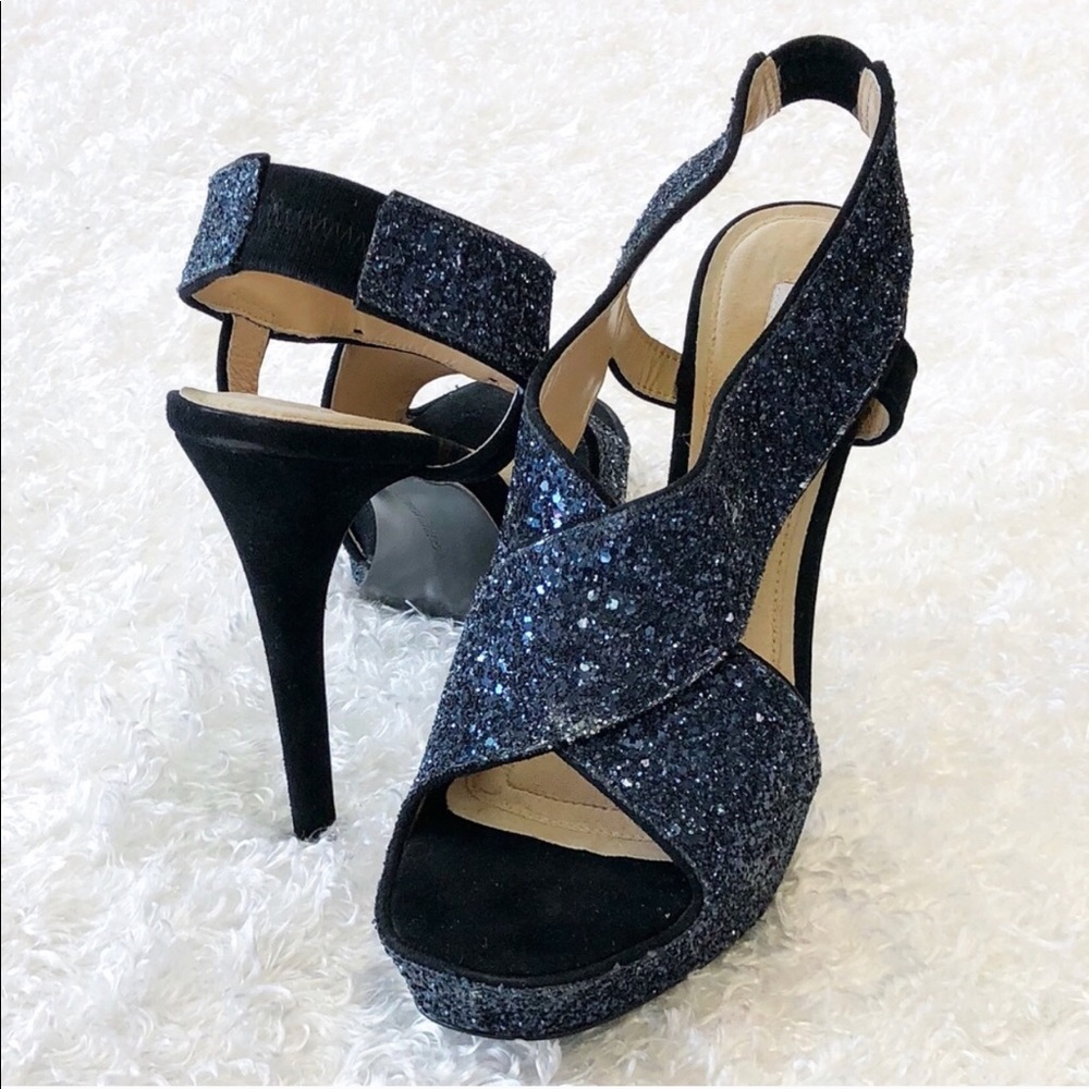 Sparkly blue and black DVF heels